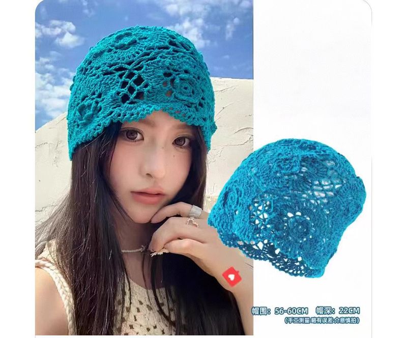 春夏薄款手工编针织帽女镂空钩花毛线帽甜美文艺显脸小包头堆堆帽|undefined