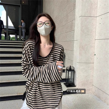 慵懒风条纹长袖防晒T恤女2025新款夏季chic穿搭宽松罩衫薄纱上衣
