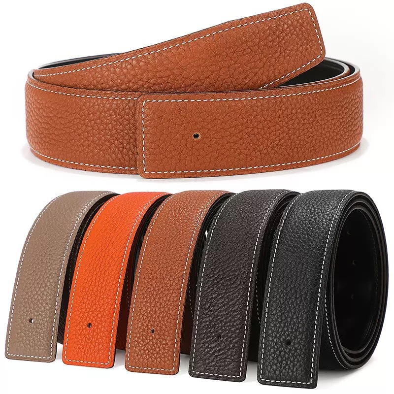 荔枝纹真皮牛皮平滑扣皮带身不带头真皮无头男士裤带h扣打孔3.8cm