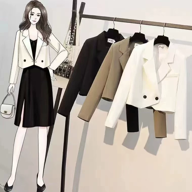 Женский костюм-пиджак больших размеров, весна-осень 2025, новый, стройнящий, короткий, для полных девушек, свободный и универсальный, для невысоких.