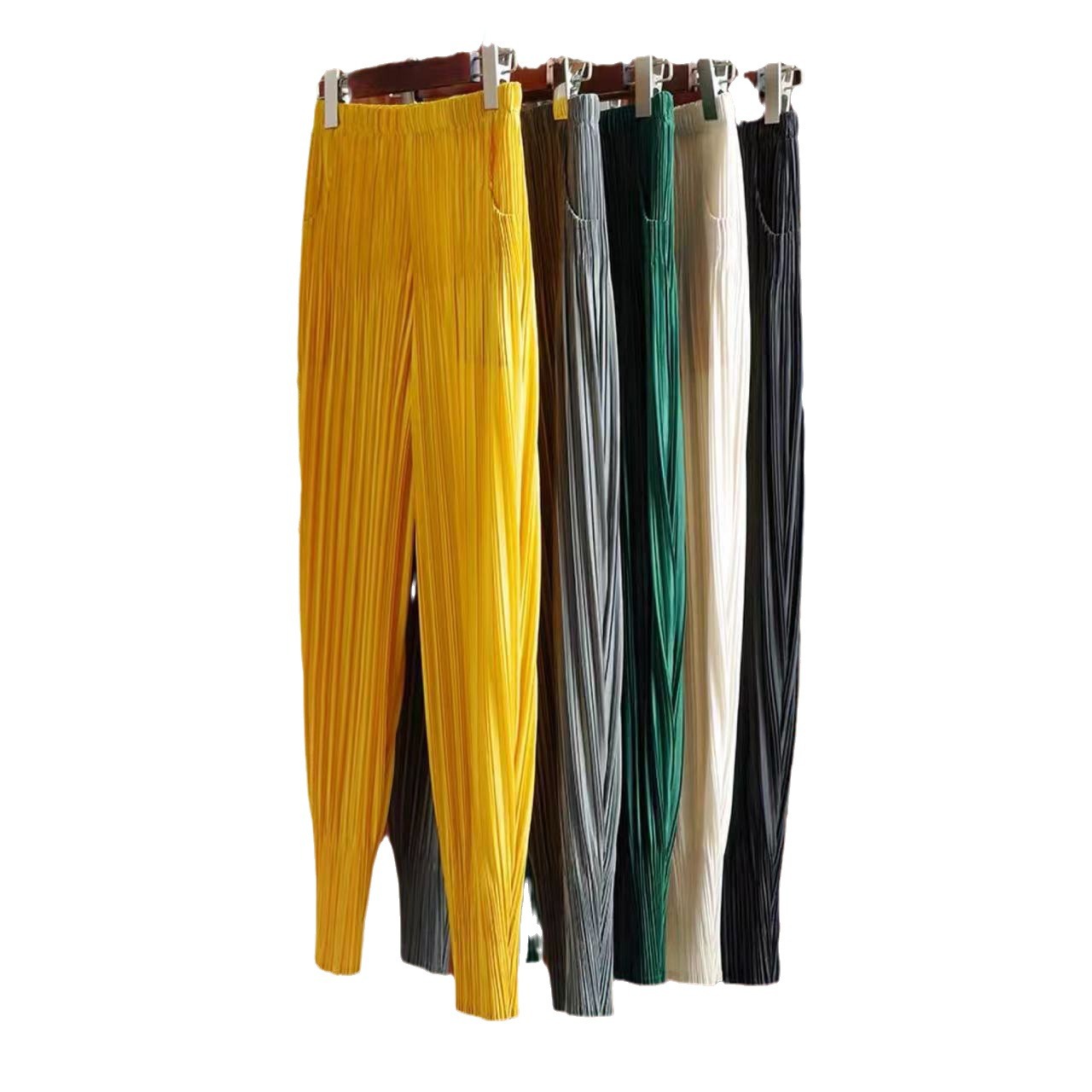 三宅褶压褶面料高腰女裤冰丝百褶裤九分风琴直筒阔腿裤面料