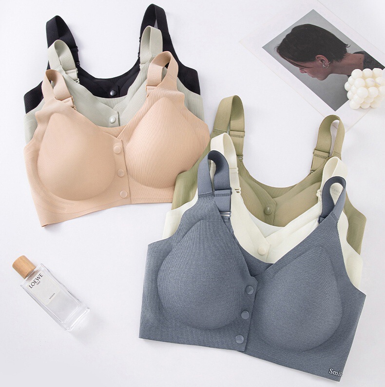 Bra front buckle three-in-one seamless thin cup for middle-aged and elderly pregnant women breastfeeding large size gathered fixed cup high elastic women's underwear