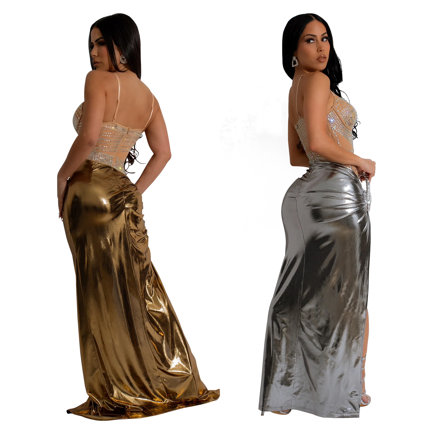 C6935 Aliexpress transfronterizo Amazon estación independiente de moda europea y americana ropa de mujer alta horquilla de perforación caliente vestido de perspectiva image 6