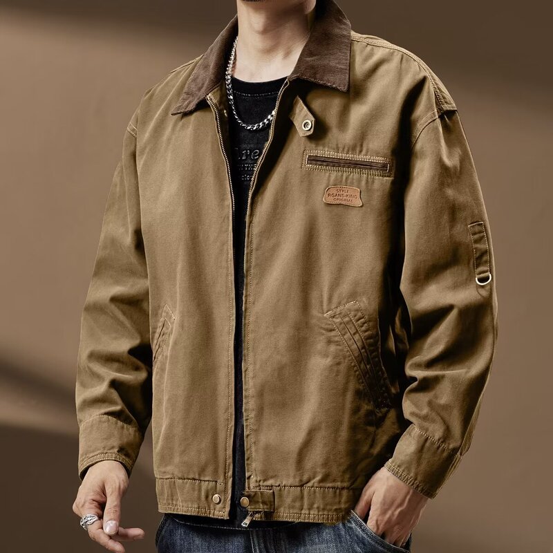 Cross-border high quality European and American Personality Loose Jacket Casual Scene Zipper Top Medium Long Sleeve Ordinary Sleeve Washing Clothes