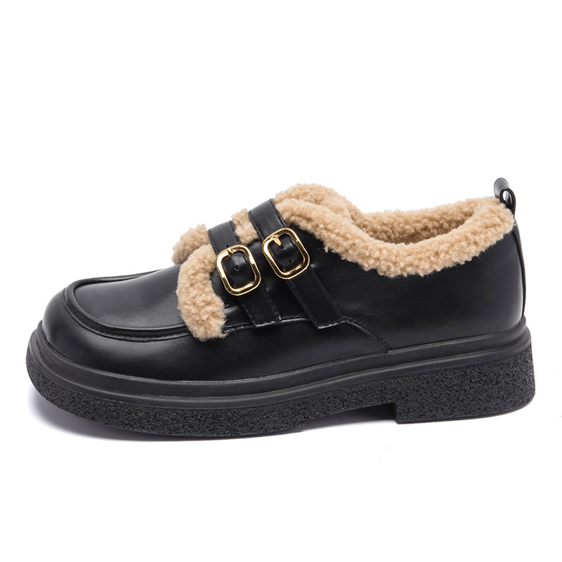 Mocasines estilo británico Augusden para mujer, modelo 2025, zapatos de cuero con tacón grueso, zapatos retro de invierno con forro de felpa, zapatos modernos de una sola pieza