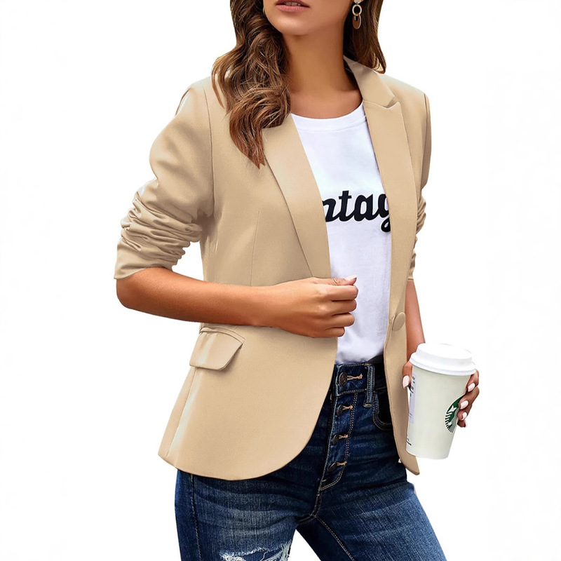 Cross-border 2024 European and American women's solid color lapel slim suit jacket fashion pocket one-button long sleeve top women