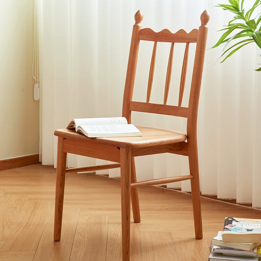 法式實木餐椅子靠背椅家用日式櫻桃木ins吃飯休閒簡約現代小戶型