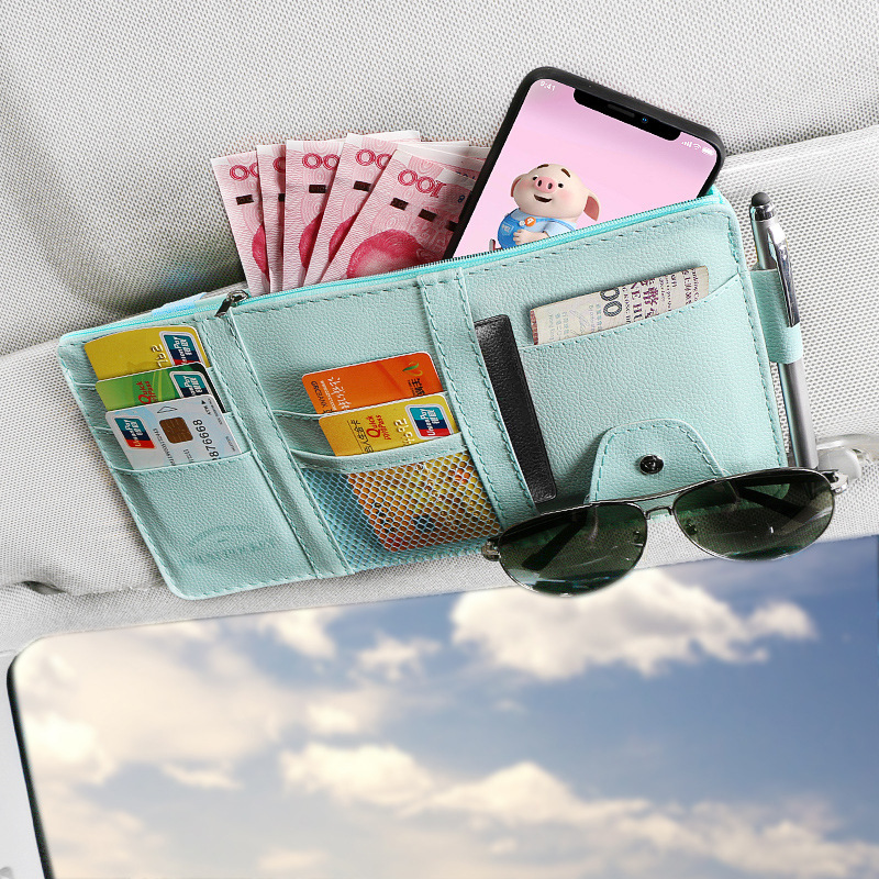 Car Sun Visor Card Holder Glasses Holder Multi-Functional Bill Holder Car Mobile Phone Id Holder Car Storage Bag