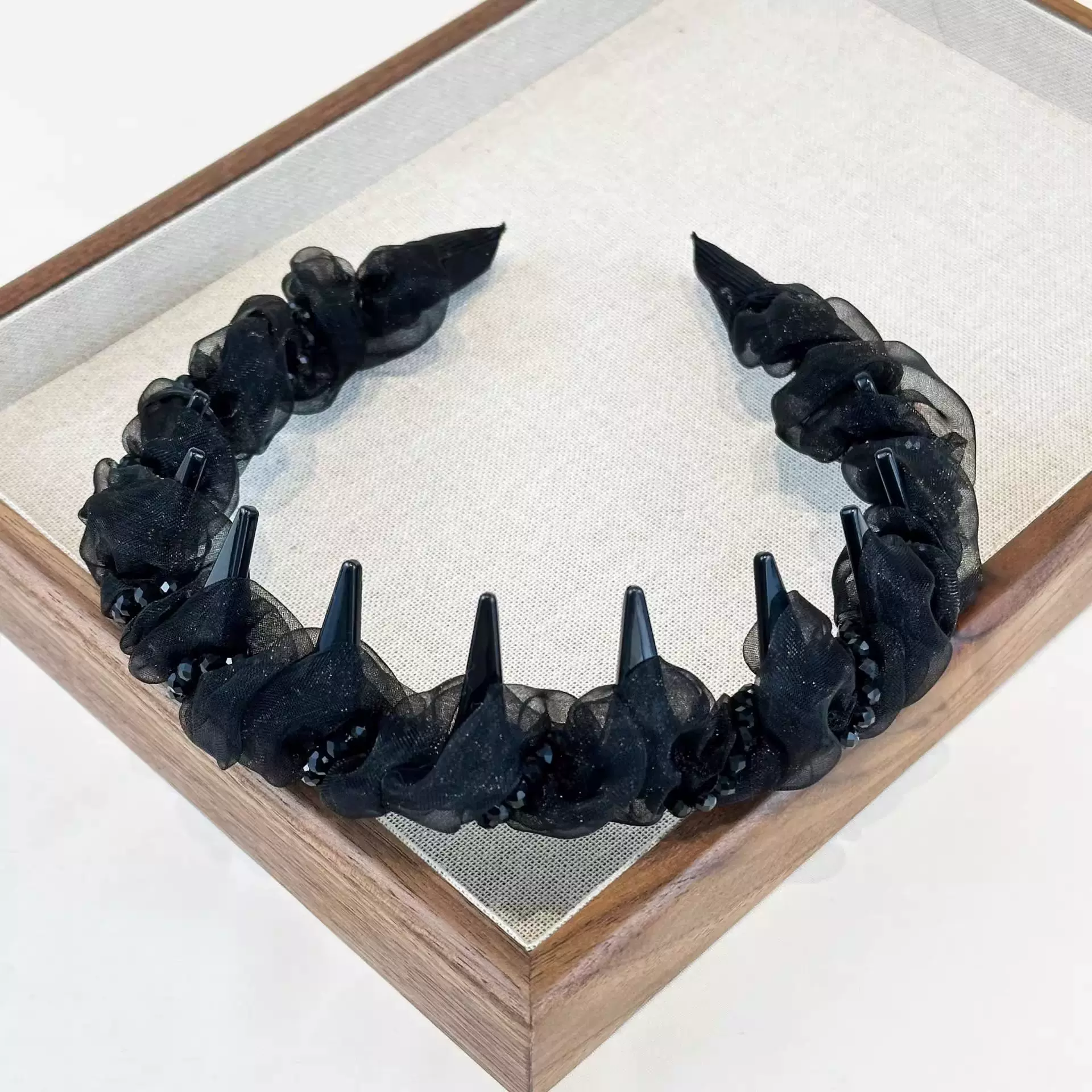 气质水钻网纱发箍女2025新款高颅顶防滑头箍日常外戴百搭发卡头饰