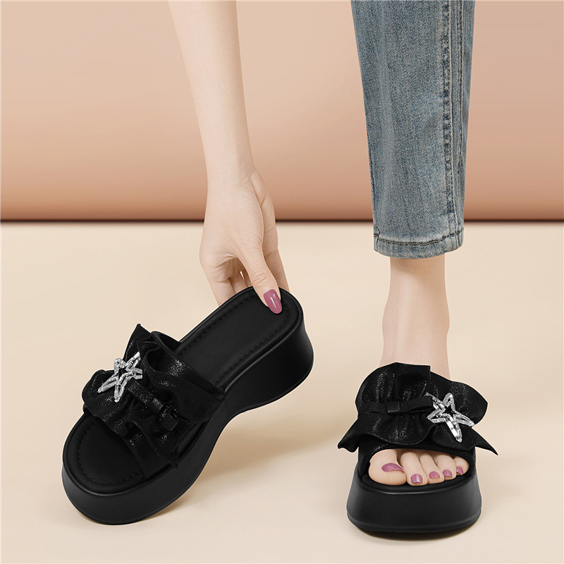 Sandal nữ quai chữ V đơn giản phong cách fairy tăng chiều cao đế dày — 6104 Da đen, 6104 Bạc chi tiết 12