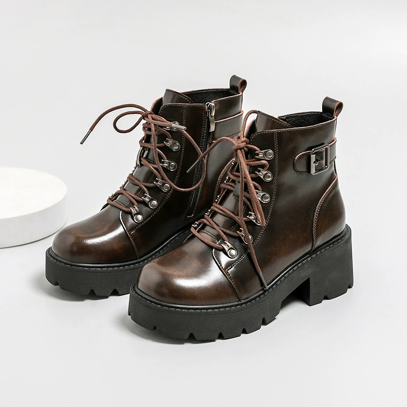 Красивая женская обувь Foot Power, осень 2023, новые женские классические британские модные повседневные короткие ботинки Martin на толстой подошве со шнуровкой