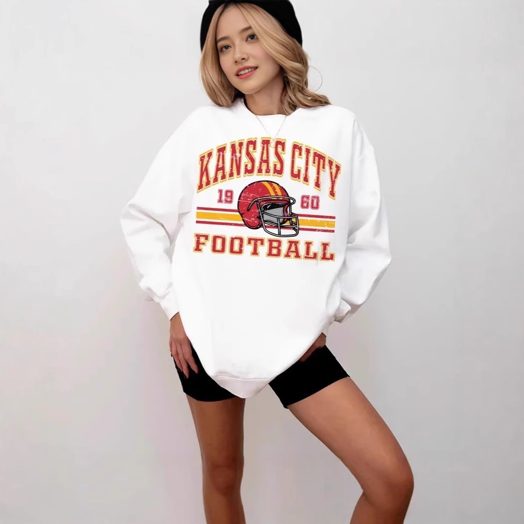 Kansas City Chiefs Sweatshirt Autumn Winter Women's Casual Long Sleeve Crew Neck Printed Pullover_voghion.com