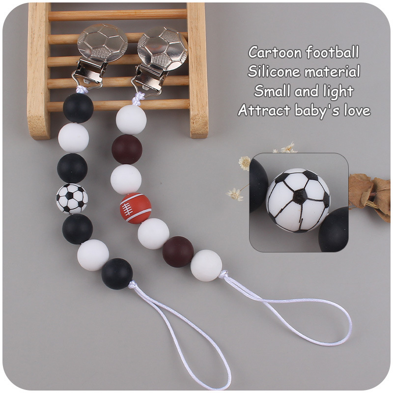 Nuevos suministros para bebés Cadena de chupete de silicona calmante bebé DIY silicona fútbol impreso Cadena de chupete cadena anti-gota