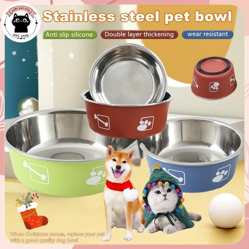 Cross-border wholesale pet stainless steel dog bowl double layer dog…