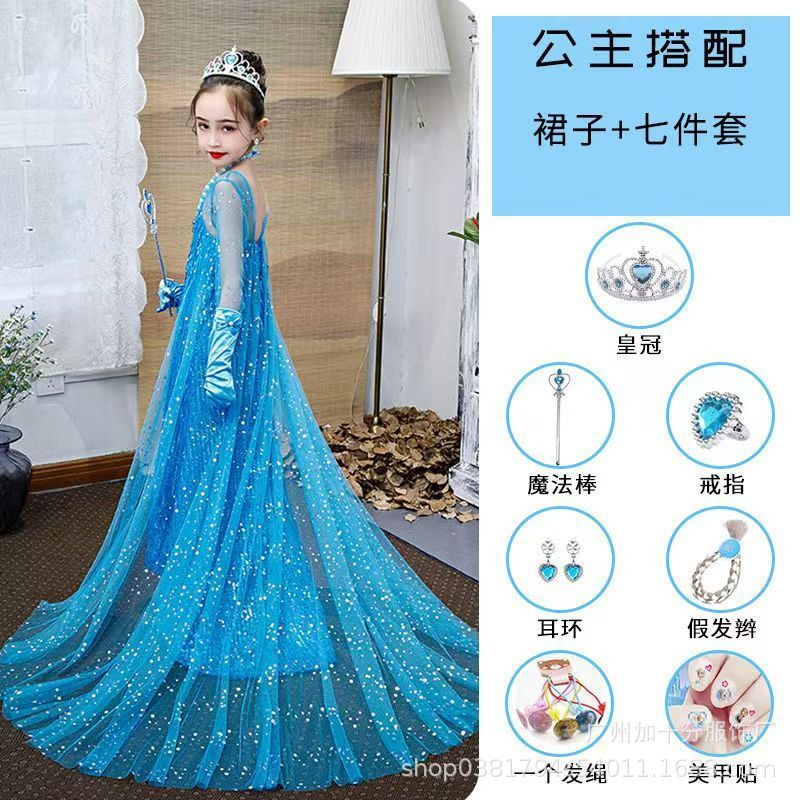 外国貿易クロスボーダーアナと雪の女王の正規版の女の子の艾莎の王女のスカートの夏の愛莎のワンピースの子供の誕生日のドレス|undefined