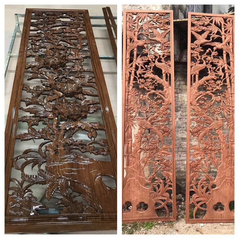 Antique-Style Chinese Solid Wood Carved Partition Screen Living Room Entrance Decoration New Chinese Style