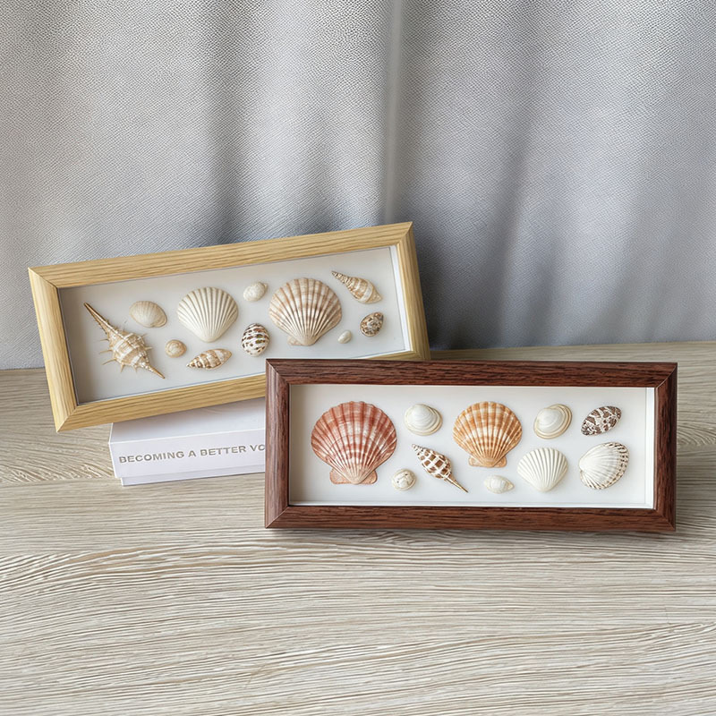 4卡木质中空相框摆台海螺标本画框贝壳手作画框摆件装裱装饰相框