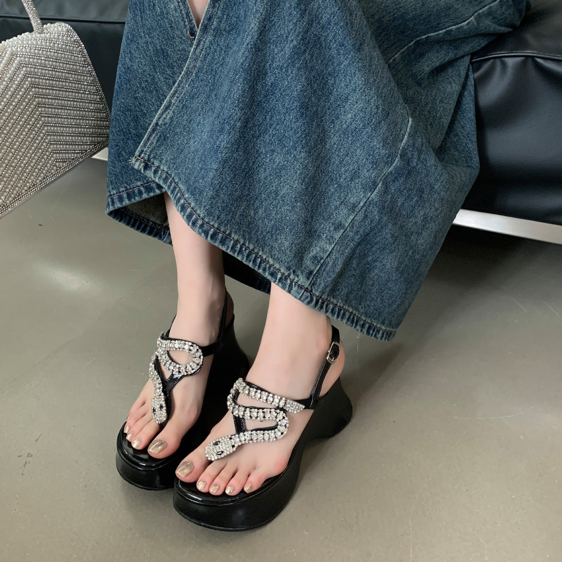 Recommended 2025 Fashion Roman High Heel Casual Sandals New Snake Head Open Toe Wedge One-Strap Women's Shoes_vogvips.com