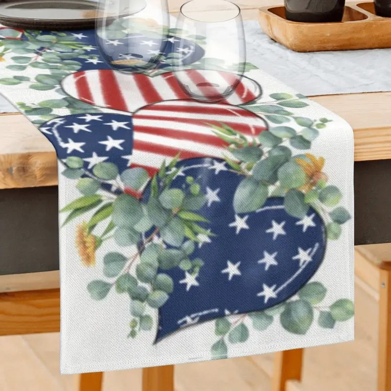 Transfronterizo 2024 nuevo día de la independencia de los Estados Unidos lino bandera de mesa bandera estrella y rayas tela de mesa de comedor cama de té tela de mesa