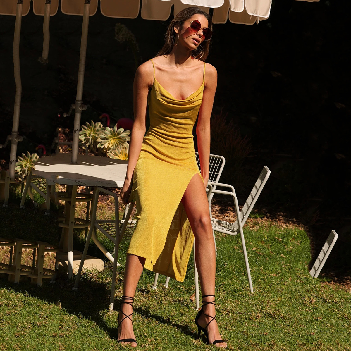 Pencil Skirt Sexy Commute Patchwork Pleated Backless Solid Color Maxi Long Dress display picture 3