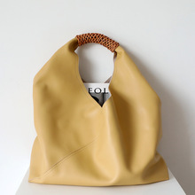 小众设计牛皮女包时尚百搭极简拼接编织单肩女包几何腋下包托特包