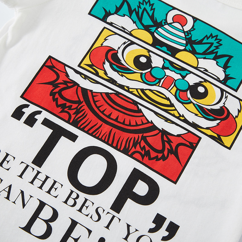 2023 nueva ropa infantil Camiseta de manga corta para niños de verano personalidad de niño delgado superior de dibujos animados León impresión media manga