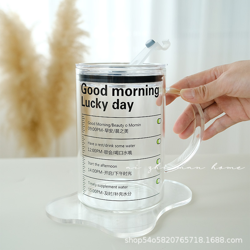 Heat-resistant ins Internet celebrity large capacity high temperature resistant borosilicate glass raise water cup with lid and straw Cup wholesale