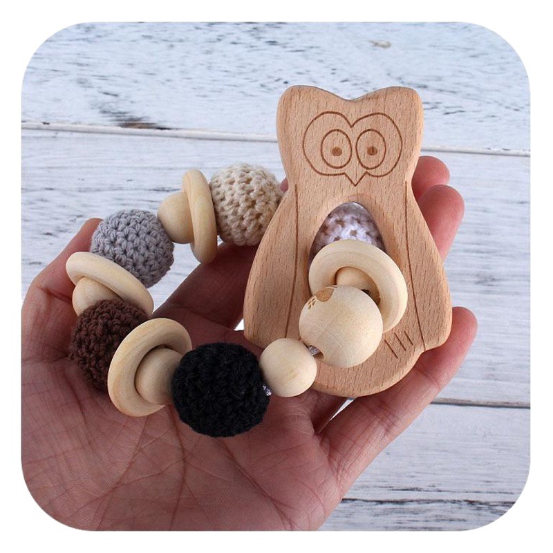 Bebé DIY creativo de la historieta juguete animal mordedor pulsera nuevo búho silicona mordedor palo