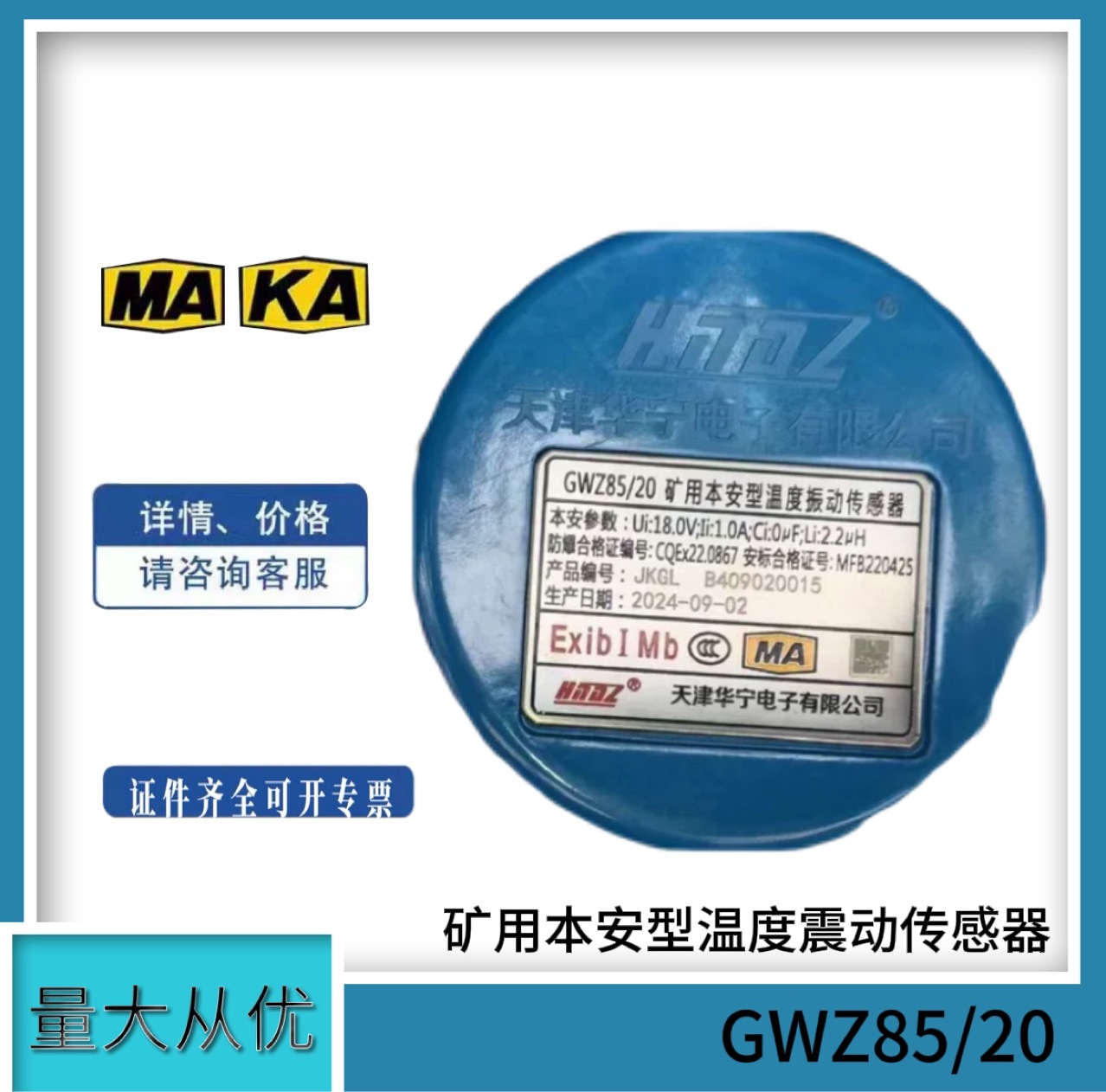 天津华宁GWZ85/20矿用本安型温度震动传感器