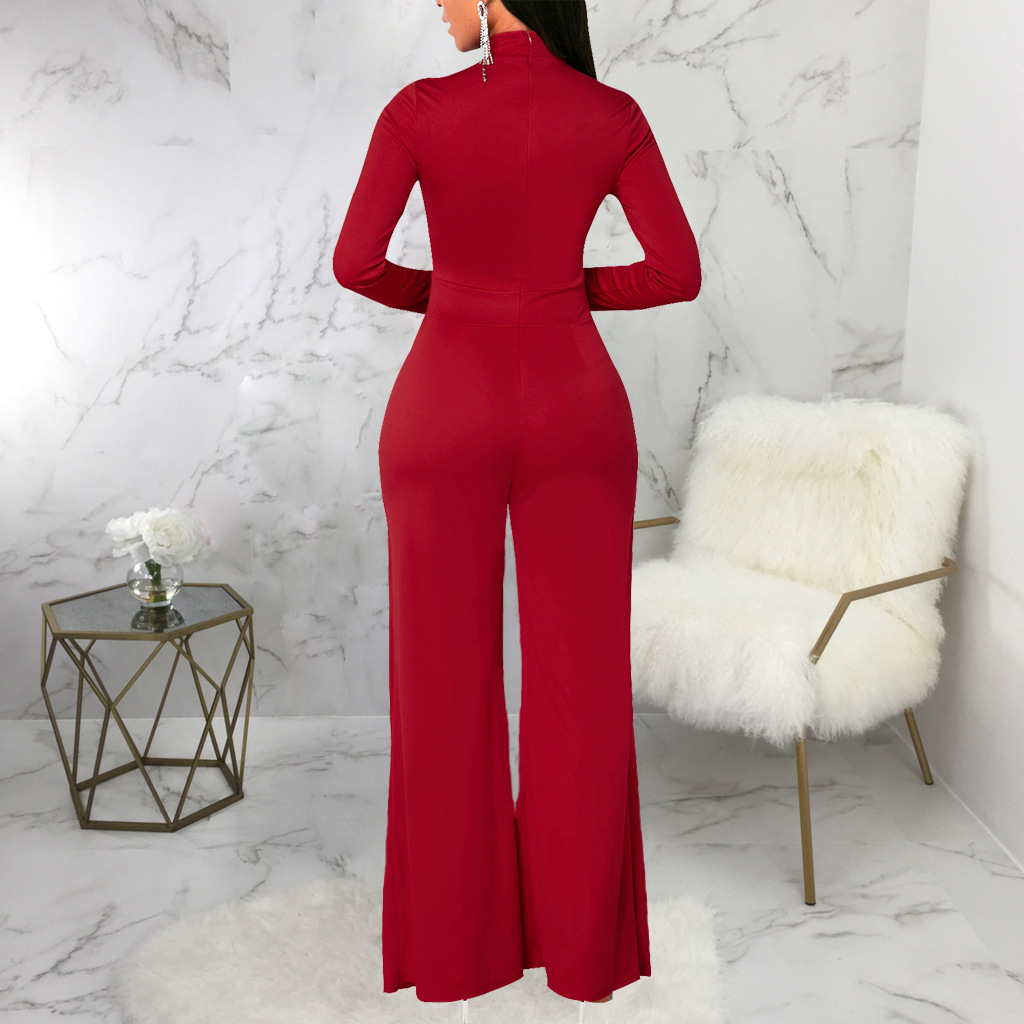 Solid Color Slim Wide Leg Long Sleeve Jumpsuit NSMRF116721