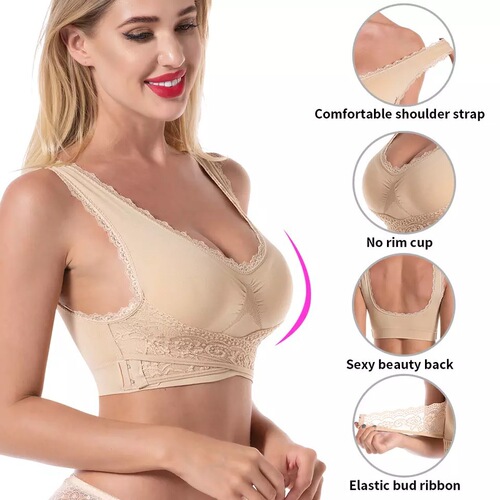 Front cross-button side buckle lace-free sports bra seamless push-up adjustable yoga sleep plus size underwear
