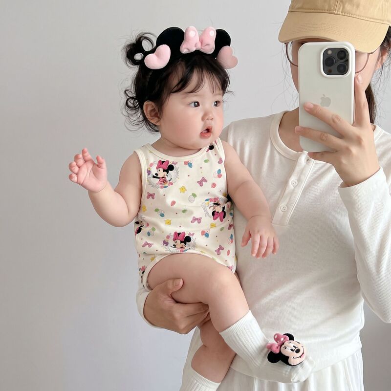 Disney Baby Sleeveless Vest Summer Thin Triangle Romper Onesie Unisex Pure Cotton Seamless Jumpsuit