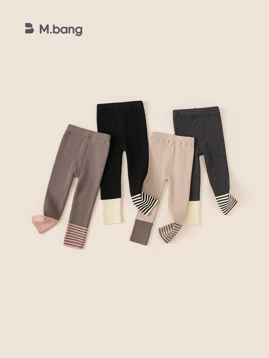 Youbao ropa para niños otoño e invierno niñas elásticas todo fósforo pantalones largos estilo invierno personalidad de los niños costura leggings de punto a rayas