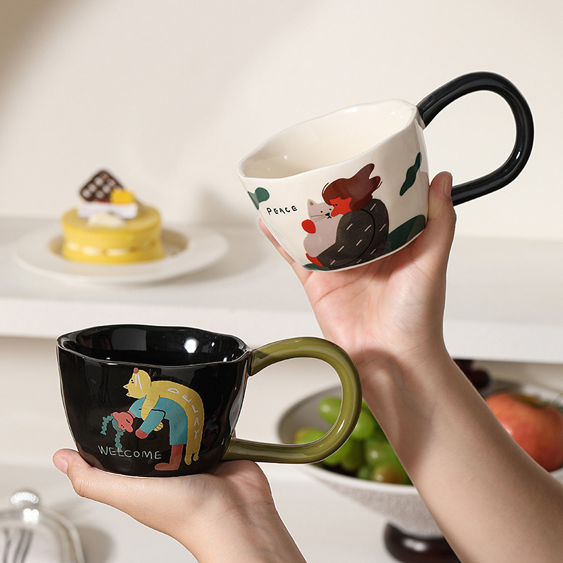 Cartoon niche design illustration style ceramic big ear handheld cup…