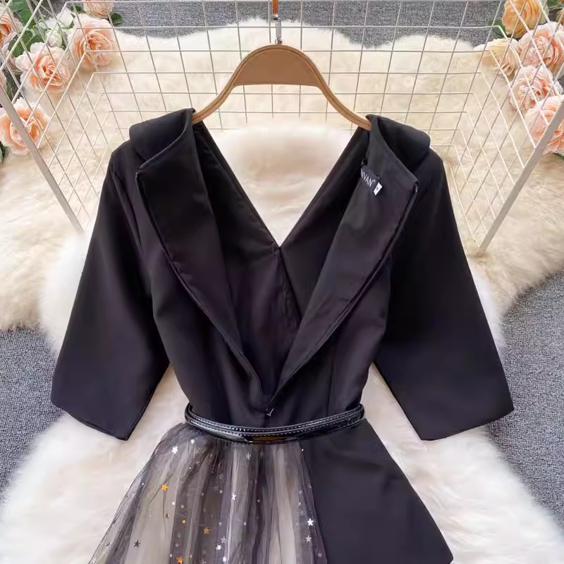 Women's Clothing summer new mesh dress female design sense splicing slim waist medium length first love fairy dress_senzul.com