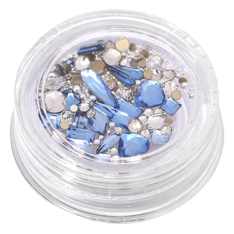 Manicura mini bola de acero plana diamante Internet celebridad Luz elegante azul paquete de material rhinestone mezclado pequeña joyería avanzada decoración al por mayor
