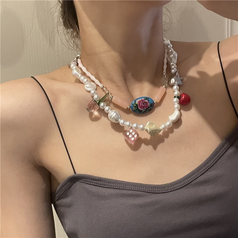 Bohemian Style Painted Stone Crystal Pearl Beaded Necklace Wholesale Nihaojewelry display picture 2