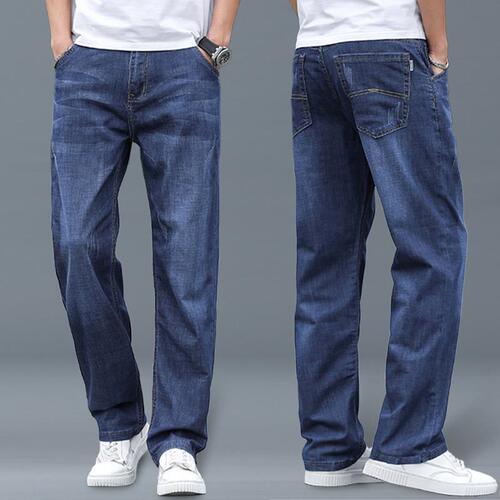 Men's Shanlida Jeans Winter Thick Straight Leg Loose Wide Leg Pants for Winter Men Casual Versatile