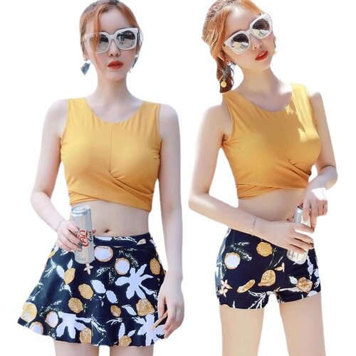  new split women's Korean version ins style swimsuit women's three-piece slimming big and small breast push-up belly cover swimsuit