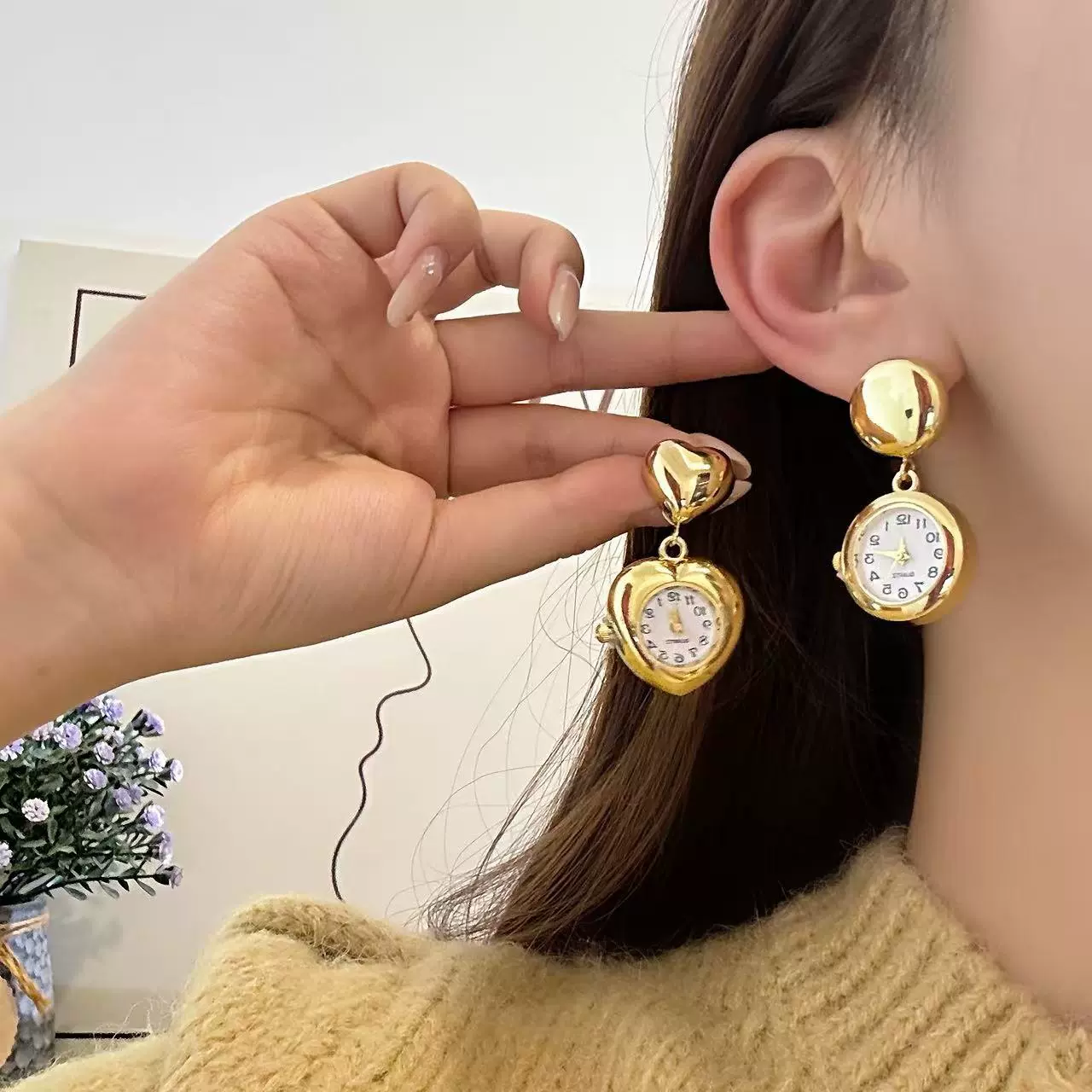 模块耳环吊坠表盘钟表手表男女同款可爱学院风小清新高级感耳环耳