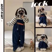 2024新款珊瑚绒秋冬季长款可爱厨师狗饼饼卡皮巴拉睡衣睡袍家居服