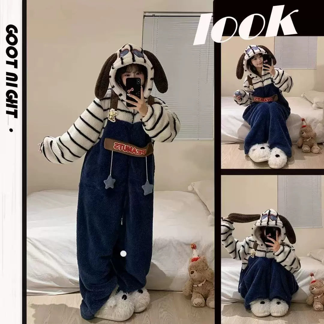 2024 новый коралловый бархат осенний и зимний длинный милый шеф-повар собачий пирог Капибара пижамы одежда для дома