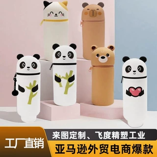 外贸出口硅胶笔袋文具盒软胶圆筒笔筒铅笔盒饰品学生小礼品定制