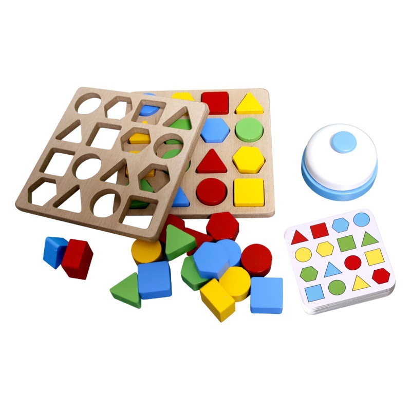 Forma geométrica de madera juego de batalla juego rompecabezas Infantil Educación Temprana juego de escritorio interactivo entre padres e hijos bloques de construcción montaje