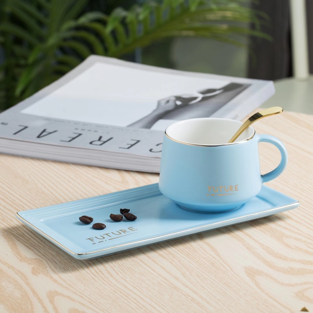 Estilo nórdico regalo taza y platillo traje tarde té taza de café con bandeja cuchara taza de agua retro simple taza