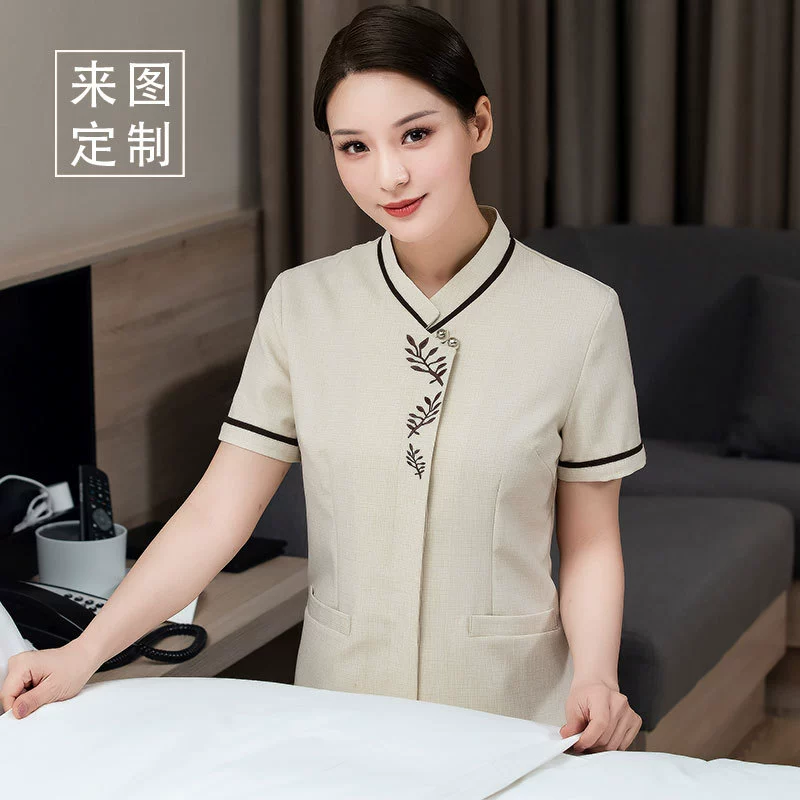 Гостиничный номер Тетушка уборщик рабочая одежда очиститель с коротким рукавом рабочая одежда Настраиваемый журнал для печати с вышивкой