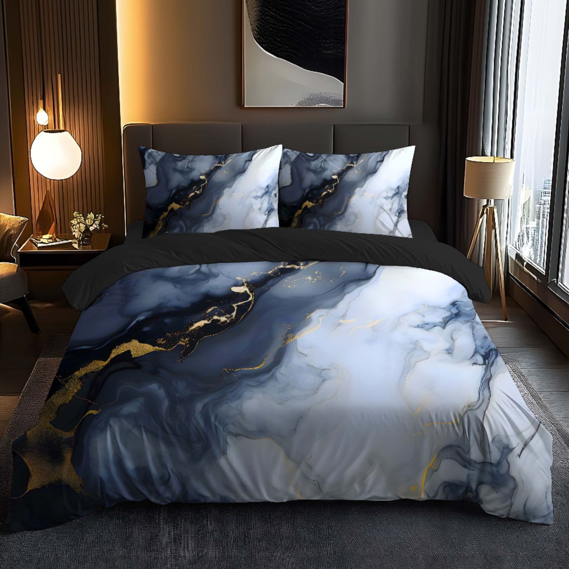 Transfronterizo tibetano azul oro mármol textura suave molienda impresión digital kit de colcha de tela se puede diseñar