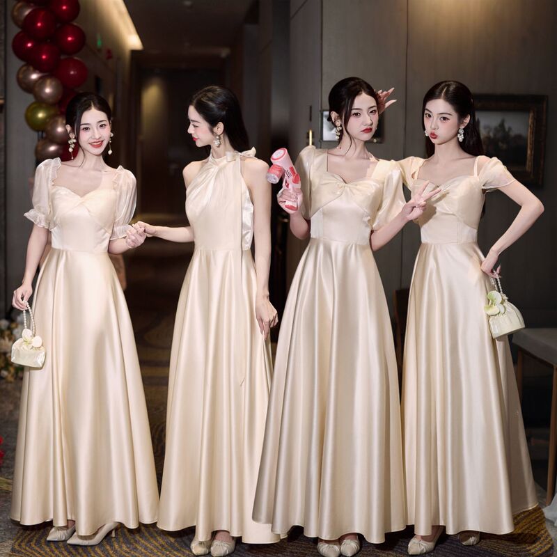 Champagne-Colored Bridesmaid Dresses 2026 New Style Satin High-End Wedding Banquet Elegant Bridesmaid Sister Group Dresses That Can Be Worn Daily Champagne-Colored Bridesmaid Dresses 2026 New Style Satin High-End Wedding Banquet Elegant Bridesmaid Sister Group Dresses That Can Be Worn Daily