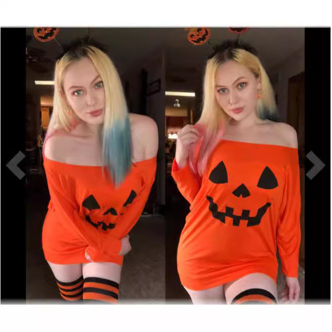 ヨーロッパ駅wish起爆女装カボチャプリント長袖ハロウィーンtシャツ上着|undefined