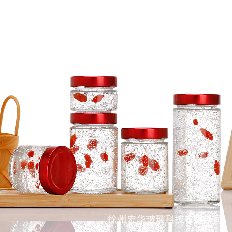 新款直筒圆形燕窝瓶果酱花胶瓶密封玻璃蜂蜜罐酱菜瓶食品级储物罐